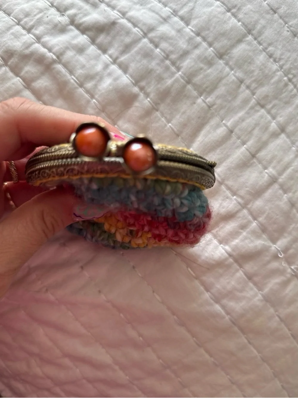 Handmade Multicolor Crochet Coin Purse with Kiss-Lock Closure